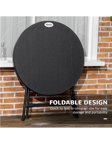 Outsunny Foldable Round Garden Table for 4, Outdoor Dining Table with HDPE Tabletop and Steel Frame, 80 x 80 x 73 cm, Dark Grey 