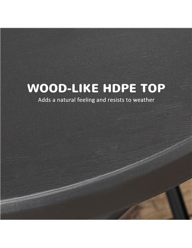 Outsunny Foldable Round Garden Table for 4, Outdoor Dining Table with HDPE Tabletop and Steel Frame, 80 x 80 x 73 cm, Dark Grey 