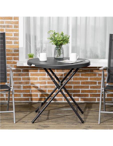 Outsunny Foldable Round Garden Table for 4, Outdoor Dining Table with HDPE Tabletop and Steel Frame, 80 x 80 x 73 cm, Dark Grey  - pic 45127 | FastDaddyshop