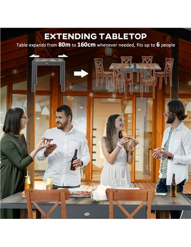 Outsunny Extending Garden Table, Outdoor Dining Table for 6, Aluminium Frame Rectangular Patio Table with Plastic Board Tabletop