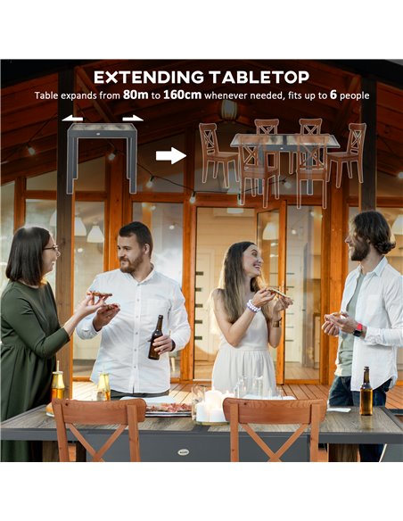 Outsunny Extending Garden Table, Outdoor Dining Table for 6, Aluminium Frame Rectangular Patio Table with Plastic Board Tabletop - pic 45133 | FastDaddyshop