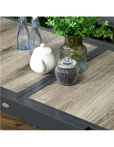 Outsunny Extending Garden Table, Outdoor Dining Table for 6, Aluminium Frame Rectangular Patio Table with Plastic Board Tabletop