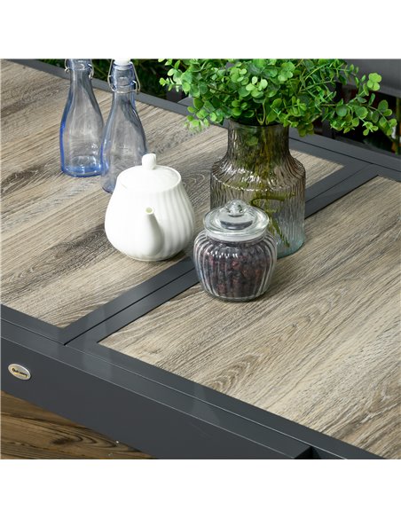 Outsunny Extending Garden Table, Outdoor Dining Table for 6, Aluminium Frame Rectangular Patio Table with Plastic Board Tabletop - pic 45136 | FastDaddyshop