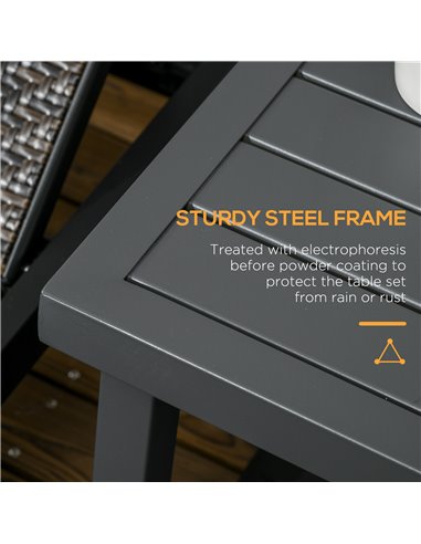 Outsunny Garden Side Table, Patio Coffee Table with Umbrella Hole, End Table with Steel Frame for Balcony, Grey 84G-034V00GY