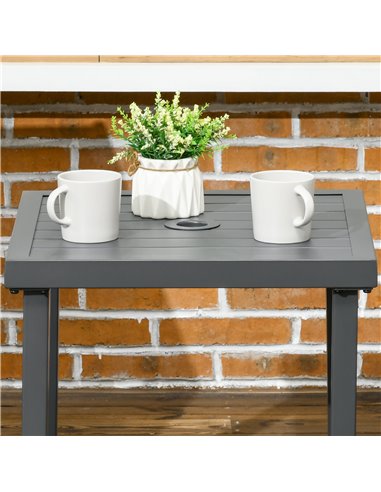 Outsunny Garden Side Table, Patio Coffee Table with Umbrella Hole, End Table with Steel Frame for Balcony, Grey 84G-034V00GY