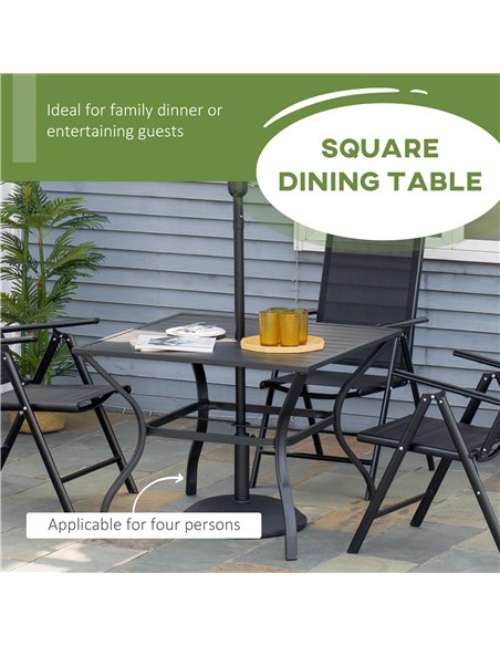 Outsunny Garden Table with Parasol Hole, Outdoor Dining Garden Table for Four, Square Patio Table with Slatted Metal Plate Top,  - pic 45160 | FastDaddyshop