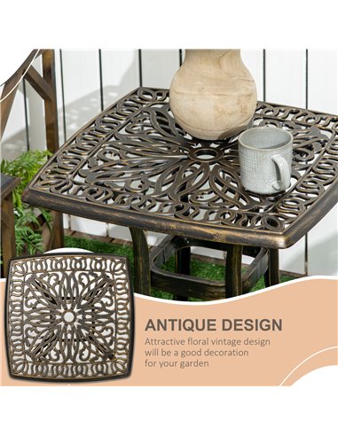 Outsunny Outdoor Patio Side Table with 38mm Dia. Umbrella Hole, Cast Aluminium Patio coffee Table, 54 x 54cm, Bronze 84G-045V00B