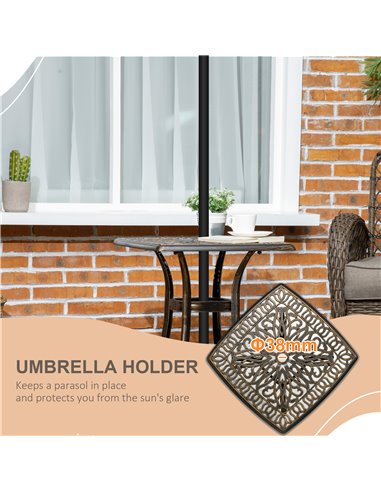 Outsunny Outdoor Patio Side Table with 38mm Dia. Umbrella Hole, Cast Aluminium Patio coffee Table, 54 x 54cm, Bronze 84G-045V00B