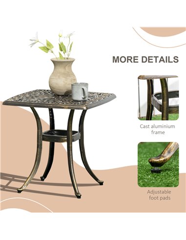 Outsunny Outdoor Patio Side Table with 38mm Dia. Umbrella Hole, Cast Aluminium Patio coffee Table, 54 x 54cm, Bronze 84G-045V00B