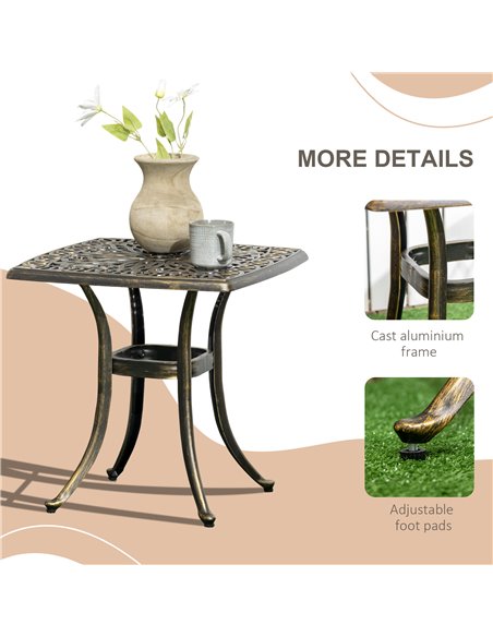 Outsunny Outdoor Patio Side Table with 38mm Dia. Umbrella Hole, Cast Aluminium Patio coffee Table, 54 x 54cm, Bronze 84G-045V00B - pic 45171 | FastDaddyshop