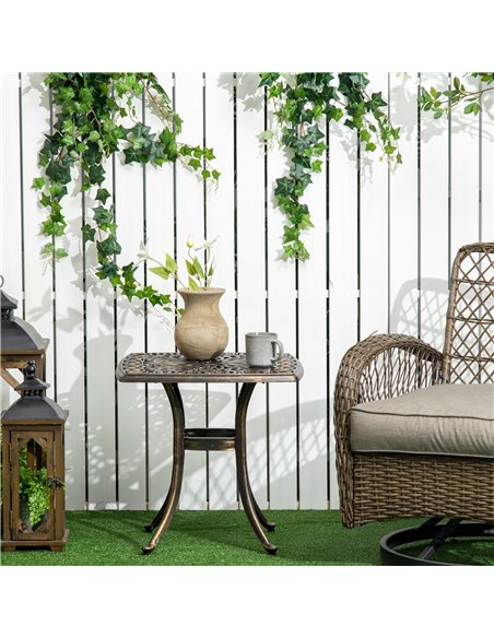 Outsunny Outdoor Patio Side Table with 38mm Dia. Umbrella Hole, Cast Aluminium Patio coffee Table, 54 x 54cm, Bronze 84G-045V00B - pic 45172 | FastDaddyshop