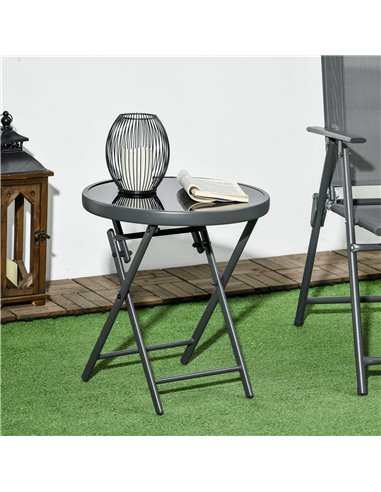Outsunny Φ45cm Outdoor Round Folding Patio Table, Dark Grey 84G-260V00CG