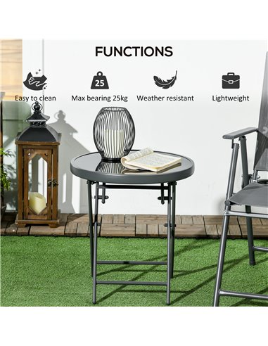 Outsunny Φ45cm Outdoor Side Table, Round Folding Patio Table with Imitation Marble Glass Top, Small Coffee Table 84G-260V00CG