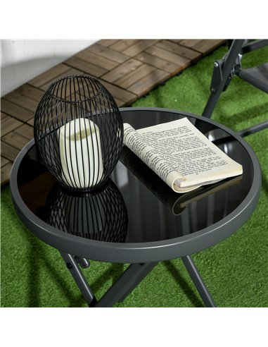 Outsunny Φ45cm Outdoor Side Table, Round Folding Patio Table with Imitation Marble Glass Top, Small Coffee Table 84G-260V00CG