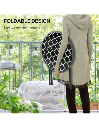 Outsunny Φ45cm Outdoor Side Table, Round Folding Patio Table with Imitation Marble Glass Top, Small Coffee Table, Black 84G-260V