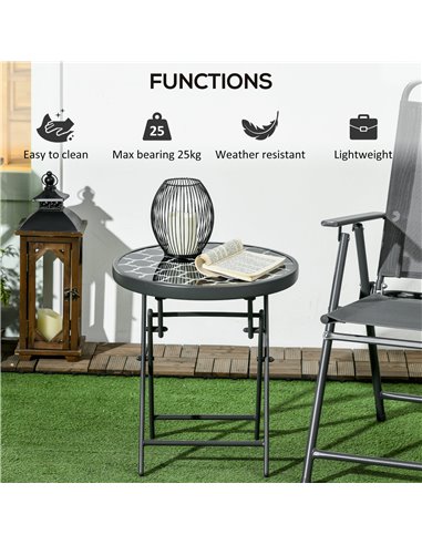 Outsunny Φ45cm Outdoor Side Table, Round Folding Patio Table with Imitation Marble Glass Top, Small Coffee Table, Black 84G-260V