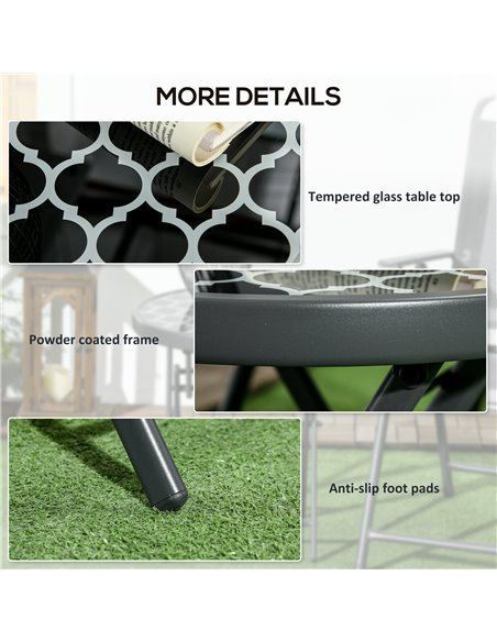 Outsunny Φ45cm Outdoor Side Table, Round Folding Patio Table with Imitation Marble Glass Top, Small Coffee Table, Black 84G-260V - pic 45190 | FastDaddyshop