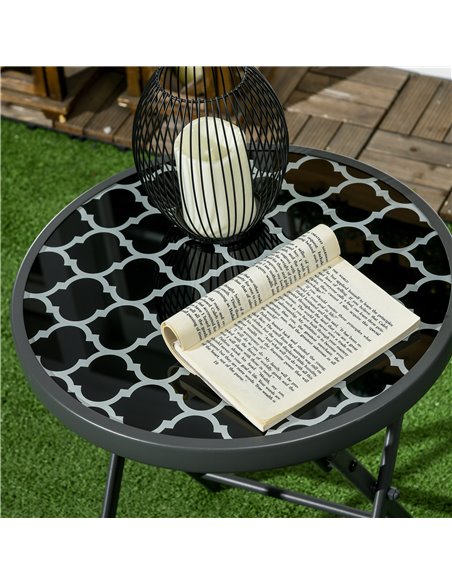 Outsunny Φ45cm Outdoor Side Table, Round Folding Patio Table with Imitation Marble Glass Top, Small Coffee Table, Black 84G-260V - pic 45191 | FastDaddyshop