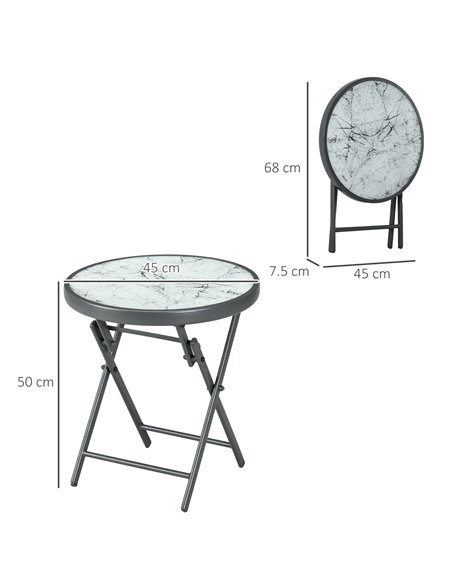 Outsunny Φ45cm Outdoor Side Table, Round Folding Patio Table with Imitation Marble Glass Top, Small Coffee Table, White 84G-260V - pic 45195 | FastDaddyshop