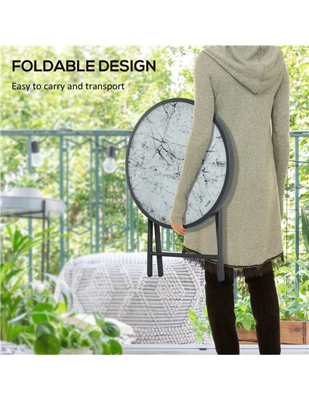Outsunny Φ45cm Outdoor Side Table, Round Folding Patio Table with Imitation Marble Glass Top, Small Coffee Table, White 84G-260V - pic 45196 | FastDaddyshop