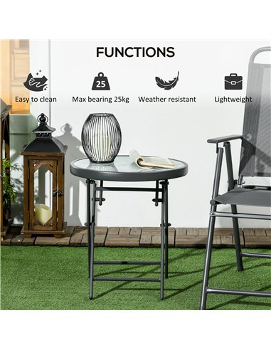 Outsunny Φ45cm Outdoor Side Table, Round Folding Patio Table with Imitation Marble Glass Top, Small Coffee Table, White 84G-260V