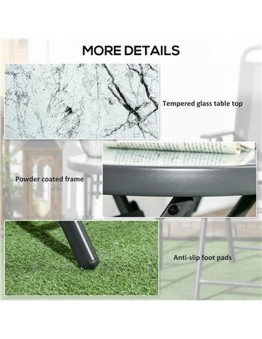 Outsunny Φ45cm Outdoor Side Table, Round Folding Patio Table with Imitation Marble Glass Top, Small Coffee Table, White 84G-260V