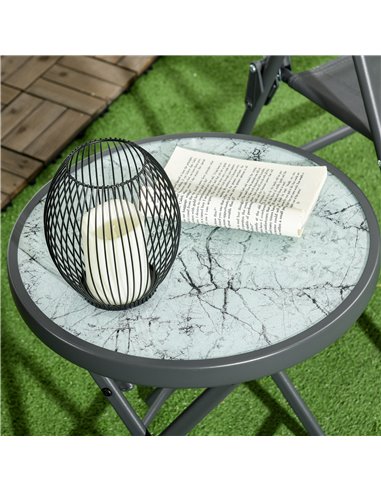 Outsunny Φ45cm Outdoor Side Table, Round Folding Patio Table with Imitation Marble Glass Top, Small Coffee Table, White 84G-260V