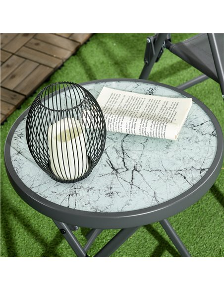 Outsunny Φ45cm Outdoor Side Table, Round Folding Patio Table with Imitation Marble Glass Top, Small Coffee Table, White 84G-260V - pic 45200 | FastDaddyshop