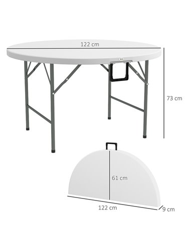 Outsunny Φ122 Folding Outdoor HDPE Round Table for 6, White 84G-288V00WT