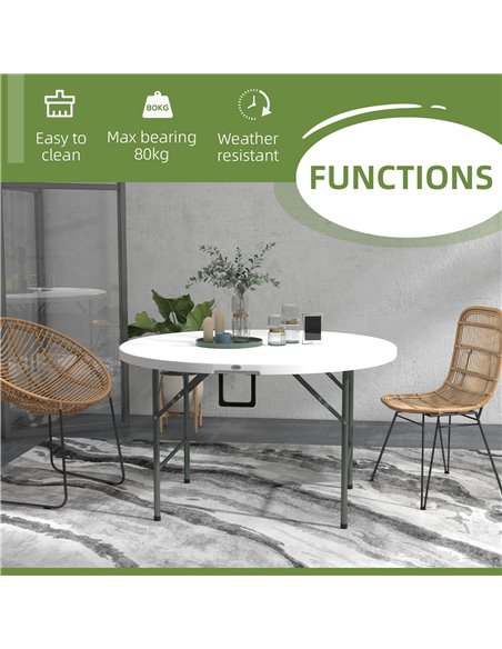 Outsunny Φ122 Folding Garden Table, Outdoor HDPE Round Picnic Table for 6, Patio Table with Metal Frame, White 84G-288V00WT - pic 45206 | FastDaddyshop