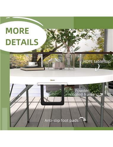 Outsunny Φ122 Folding Garden Table, Outdoor HDPE Round Picnic Table for 6, Patio Table with Metal Frame, White 84G-288V00WT