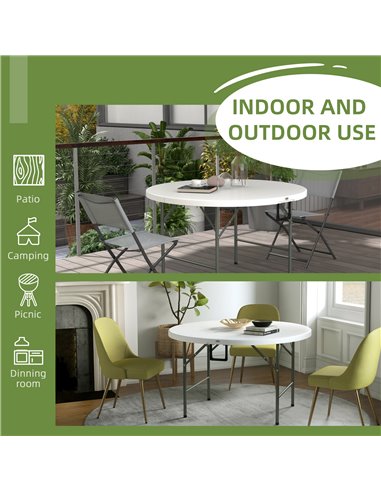 Outsunny Φ122 Folding Garden Table, Outdoor HDPE Round Picnic Table for 6, Patio Table with Metal Frame, White 84G-288V00WT