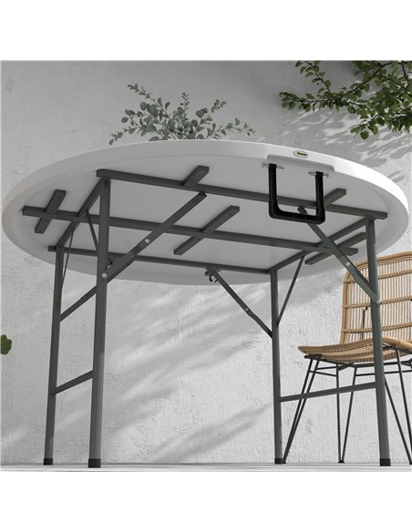 Outsunny Φ122 Folding Garden Table, Outdoor HDPE Round Picnic Table for 6, Patio Table with Metal Frame, White 84G-288V00WT - pic 45209 | FastDaddyshop