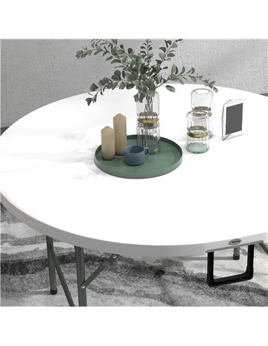 Outsunny Φ122 Folding Garden Table, Outdoor HDPE Round Picnic Table for 6, Patio Table with Metal Frame, White 84G-288V00WT