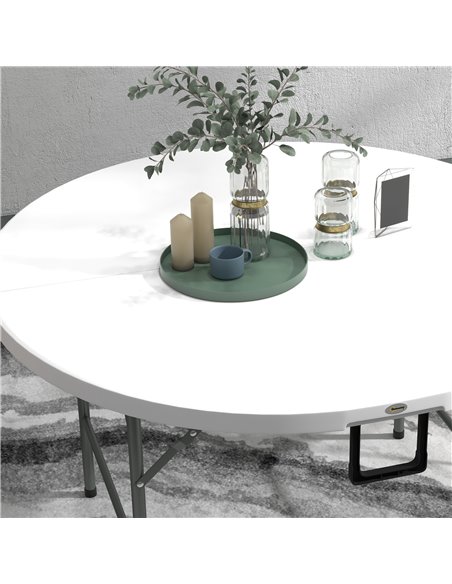 Outsunny Φ122 Folding Garden Table, Outdoor HDPE Round Picnic Table for 6, Patio Table with Metal Frame, White 84G-288V00WT - pic 45210 | FastDaddyshop