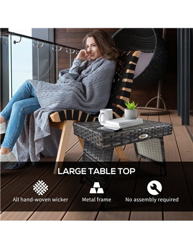 Outsunny Foldable Outdoor Coffee Table, Metal Frame Rattan Side Table, Coffee Table Side Table for Lawn, Garden, Mixed Grey 867-