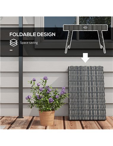 Outsunny Foldable Outdoor Coffee Table, Metal Frame Rattan Side Table, Coffee Table Side Table for Lawn, Garden, Mixed Grey 867-