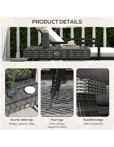 Outsunny Foldable Outdoor Coffee Table, Metal Frame Rattan Side Table, Coffee Table Side Table for Lawn, Garden, Mixed Grey 867-