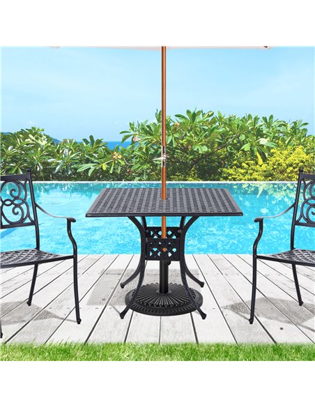 Outsunny 90cm Square Garden Table with Umbrella Hole, Aluminium Grid Motif Outdoor Dining Table for Garden Patio, Black 84B-020 - pic 45221 | FastDaddyshop