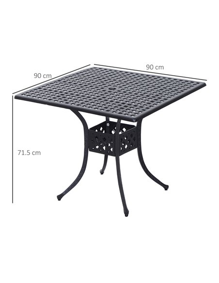 Outsunny 90cm Square Garden Table with Umbrella Hole, Aluminium Grid Motif Outdoor Dining Table for Garden Patio, Black 84B-020 - pic 45222 | FastDaddyshop