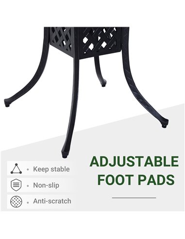 Outsunny 90cm Square Garden Table with Umbrella Hole, Aluminium Grid Motif Outdoor Dining Table for Garden Patio, Black 84B-020