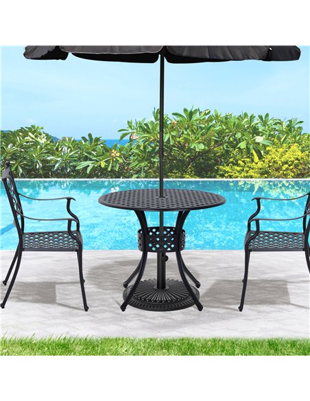Outsunny 85cm Round Garden Table with Umbrella Hole, Black 84B-021 - pic 45248 | FastDaddyshop