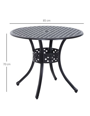 Outsunny 85cm Round Garden Table with Umbrella Hole, Black 84B-021