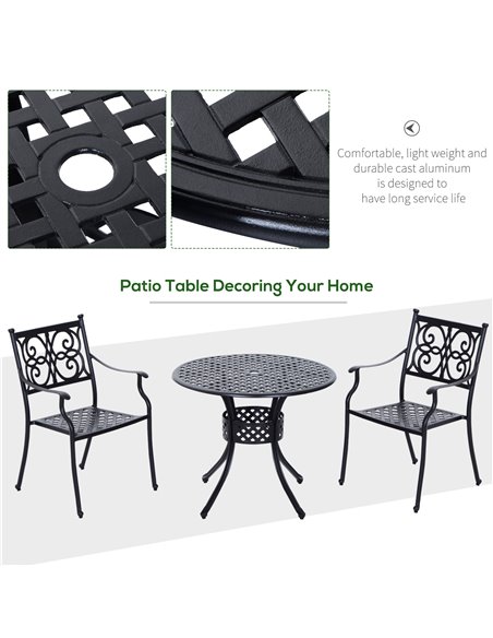 Outsunny 85cm Round Garden Table with Umbrella Hole, Aluminium Grid Motif Outdoor Dining Table for Garden Patio, Black 84B-021 - pic 45250 | FastDaddyshop
