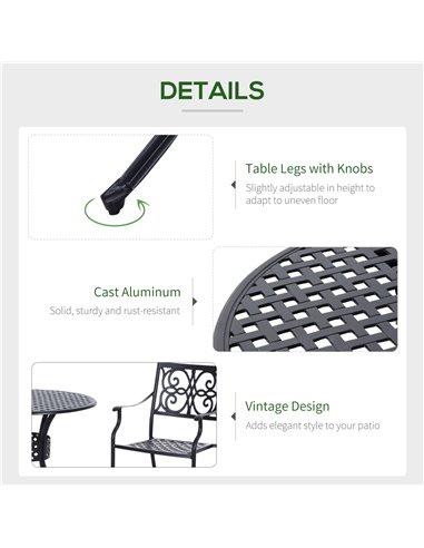 Outsunny 85cm Round Garden Table with Umbrella Hole, Aluminium Grid Motif Outdoor Dining Table for Garden Patio, Black 84B-021