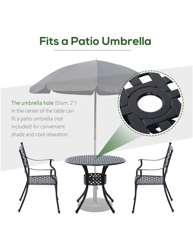 Outsunny 85cm Round Garden Table with Umbrella Hole, Aluminium Grid Motif Outdoor Dining Table for Garden Patio, Black 84B-021