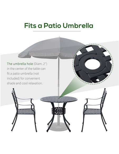 Outsunny 85cm Round Garden Table with Umbrella Hole, Aluminium Grid Motif Outdoor Dining Table for Garden Patio, Black 84B-021 - pic 45252 | FastDaddyshop