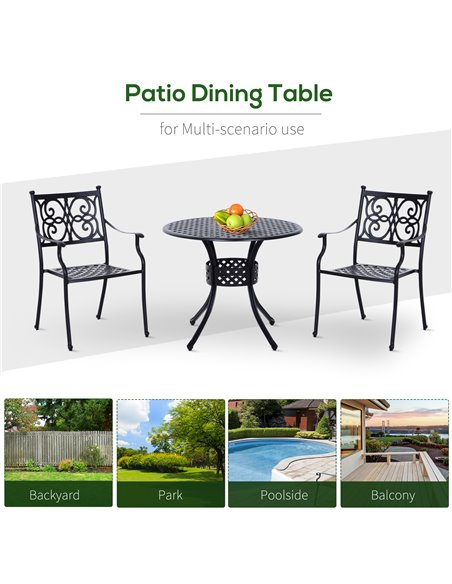 Outsunny 85cm Round Garden Table with Umbrella Hole, Aluminium Grid Motif Outdoor Dining Table for Garden Patio, Black 84B-021 - pic 45253 | FastDaddyshop
