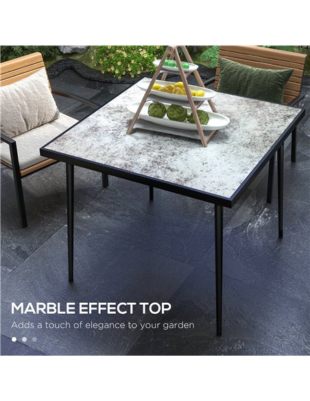 Outsunny Square Garden Table, Outdoor Dining Table for 4 with Marble Effect Tempered Glass Top and Steel Frame for Patio, Grey 8 - pic 45259 | FastDaddyshop