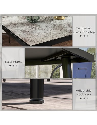 Outsunny Square Garden Table, Outdoor Dining Table for 4 with Marble Effect Tempered Glass Top and Steel Frame for Patio, Grey 8